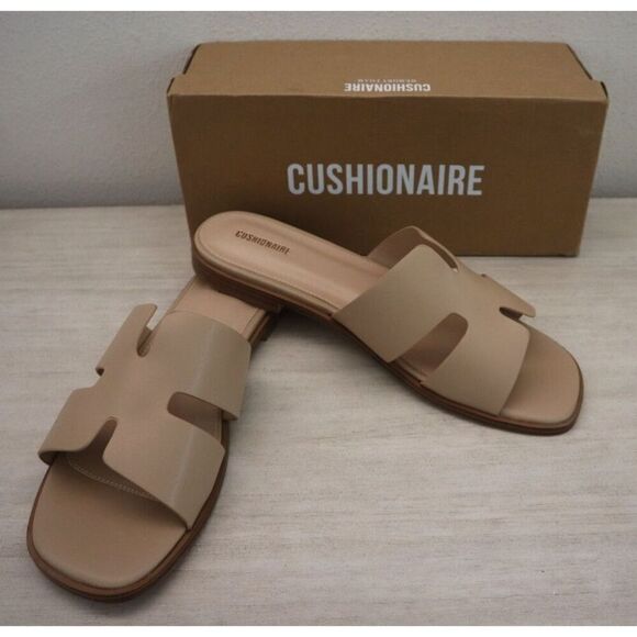 Cushionaire Women's Sz 12W Tan Voyage Slide Sandals + Memory Foam - Picture 2 of 16